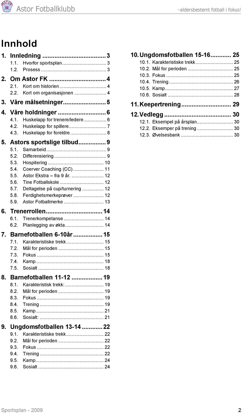 .. 10 5.4. Coerver Coaching (CC)... 11 5.5. Astor Ekstra fra 9 år.... 12 5.6. Tine Fotballskole... 12 5.7. Deltagelse på cup/turnering... 12 5.8. Ferdighetsmerkeprøver... 12 5.9. Astor Fotballmerke.