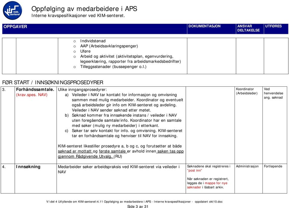 og eventuelt også arbeidsleder gir info om KIM-senteret og avdeling. Veileder i NAV sender søknad etter møtet. b) Søknad kommer fra innsøkende instans / veileder i NAV uten foregående samtale/info.