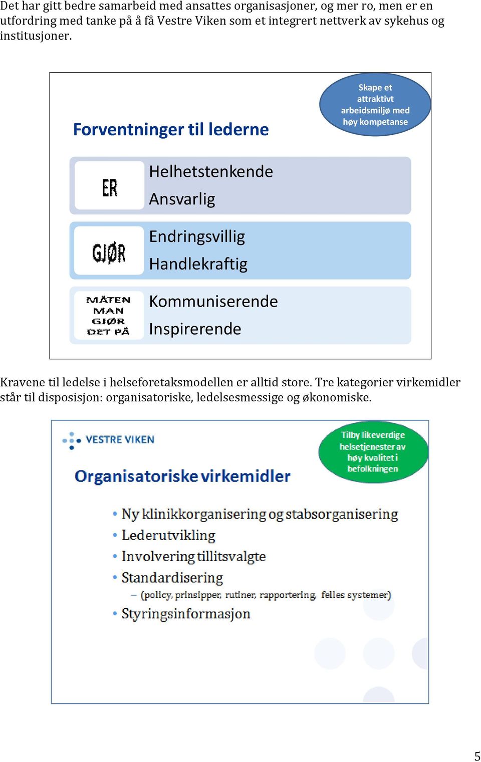 Forventninger til lederne Skape et attraktivt arbeidsmiljø med høy kompetanse Helhetstenkende Ansvarlig Endringsvillig