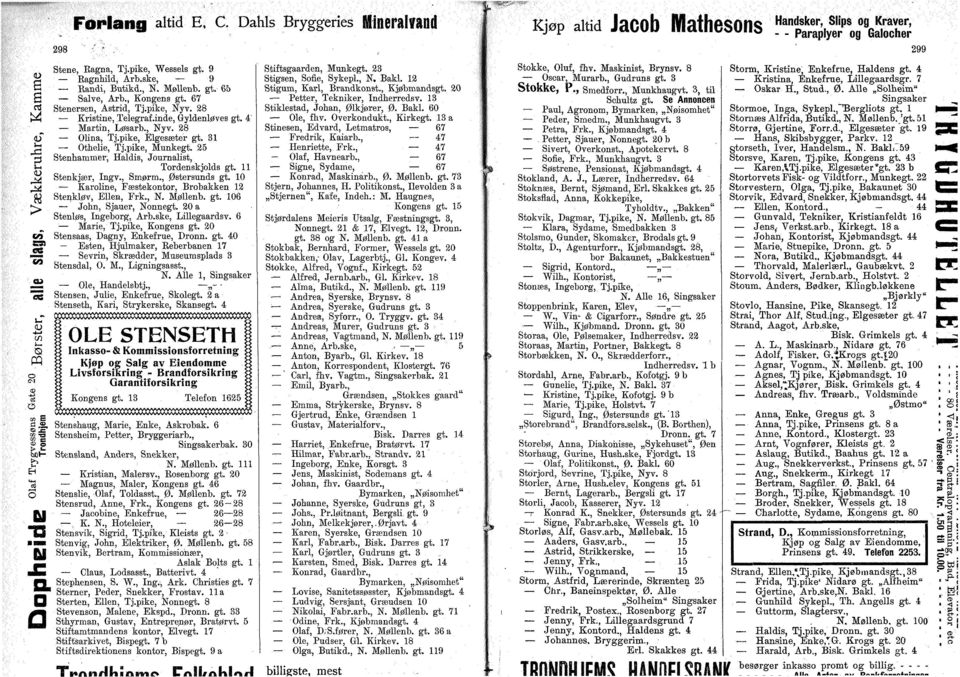25 Stenhmmer, Hldis, Jurnlist, Trdenskjlds gt. 11 Stenkjær, Ingv., Smørm., Østersunds gt. 10 Krline, Fæstekntr, Brbkken 12 Stenkløv, Ellen, Frk., N. Møllenb. gt. 106 Jhn, Sjuer, Nnnegt.