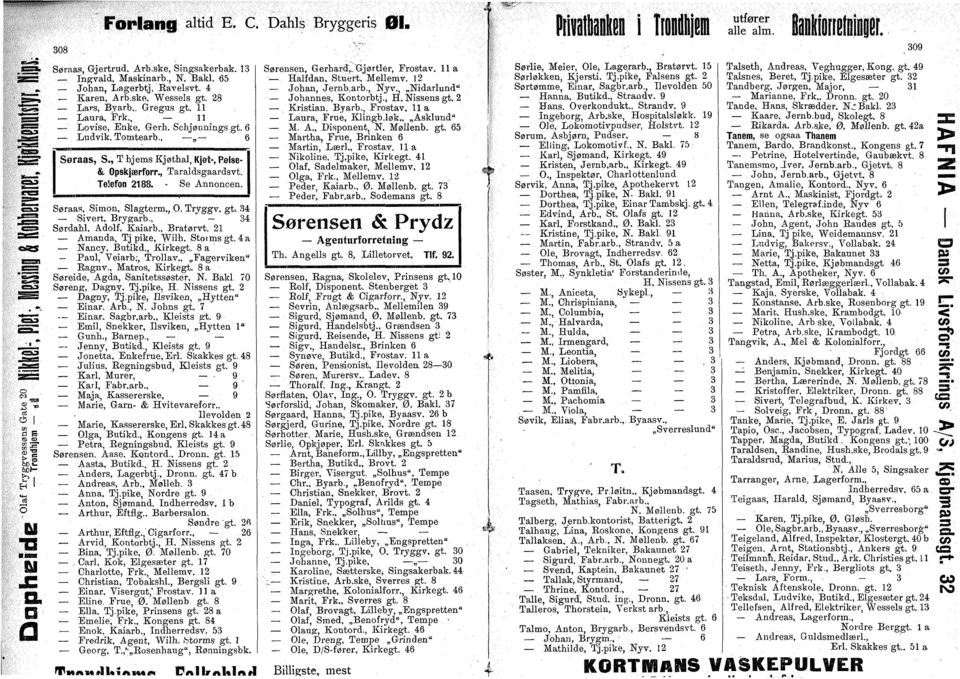 , 34 Sørdhl. Adlf, Kirb., Brtørvt. 21 Amnd, Tj pike, Wilh. Stimsgt. 4 Nncy. Butikd., Kirkegt. 8 Pul, Veirb:, Trllv.,,,Fgerviken" Rgnv., Mtrs, Kirkegt. 8 Søreide, Agd, Snitetssøster, N. Bki.