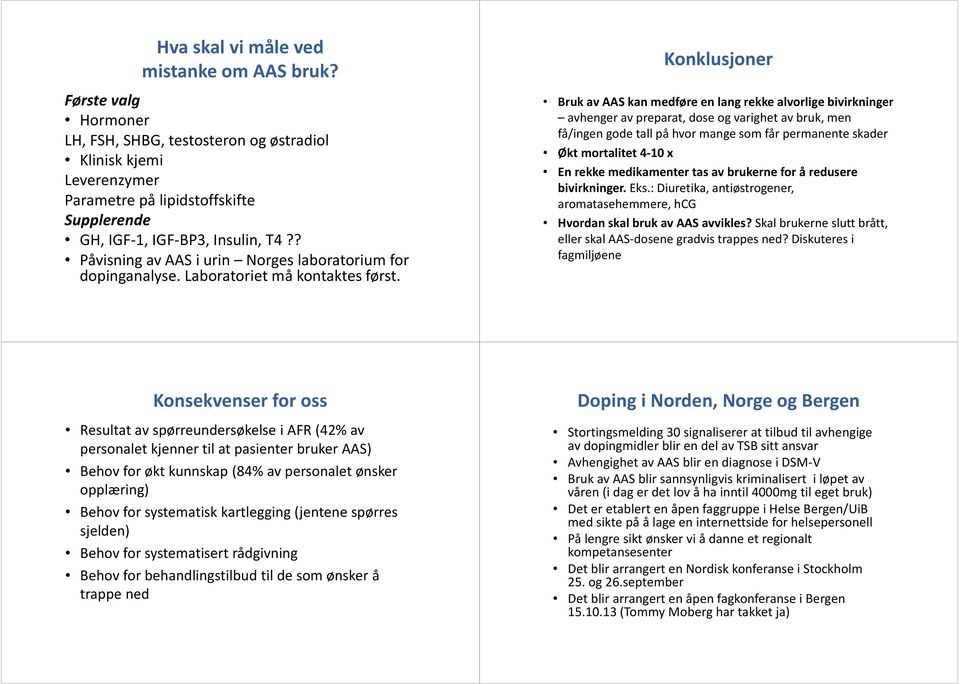 ? Påvisning av AAS i urin Norges laboratorium for dopinganalyse. Laboratoriet må kontaktes først.