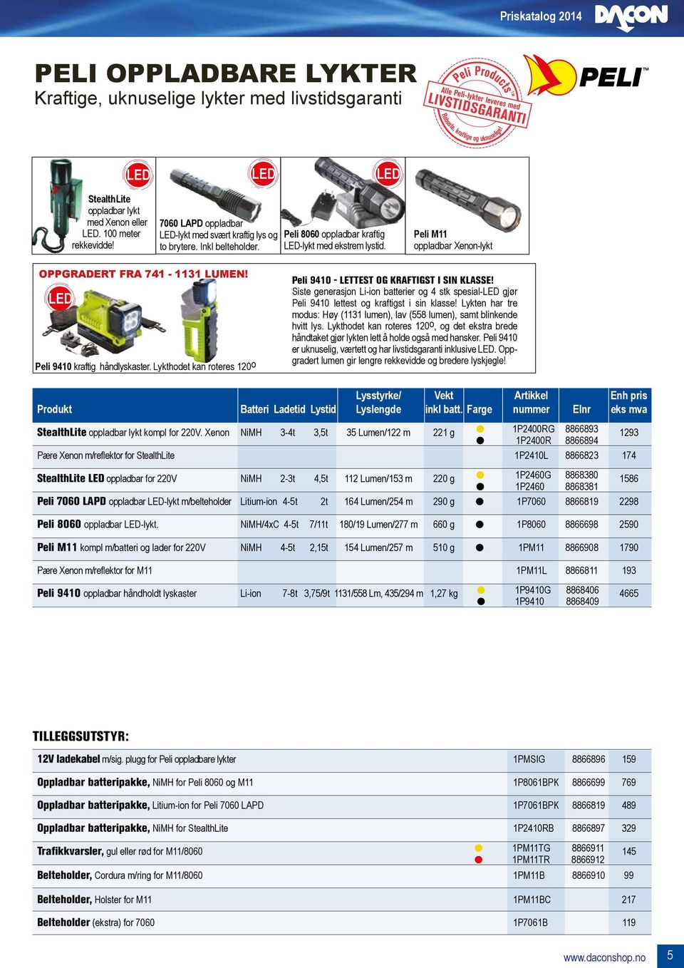 Peli M11 oppladbar Xenon-lykt Oppgradert fra 741-1131 lumen! Peli 9410 kraftig håndlyskaster. Lykthodet kan roteres 120o Peli 9410 - lettest og kraftigst i sin klasse!