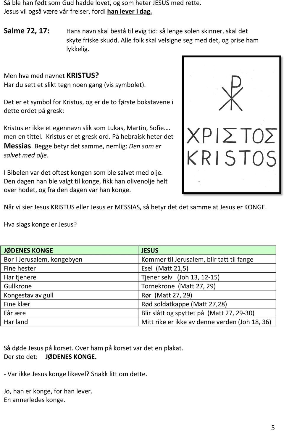 Har du sett et slikt tegn noen gang (vis symbolet). Det er et symbol for Kristus, og er de to første bokstavene i dette ordet på gresk: Kristus er ikke et egennavn slik som Lukas, Martin, Sofie.