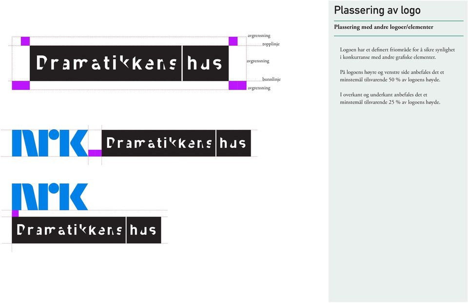 På logoens høyre og venstre side anbefales det et minstemål tilsvarende 50 % av logoens