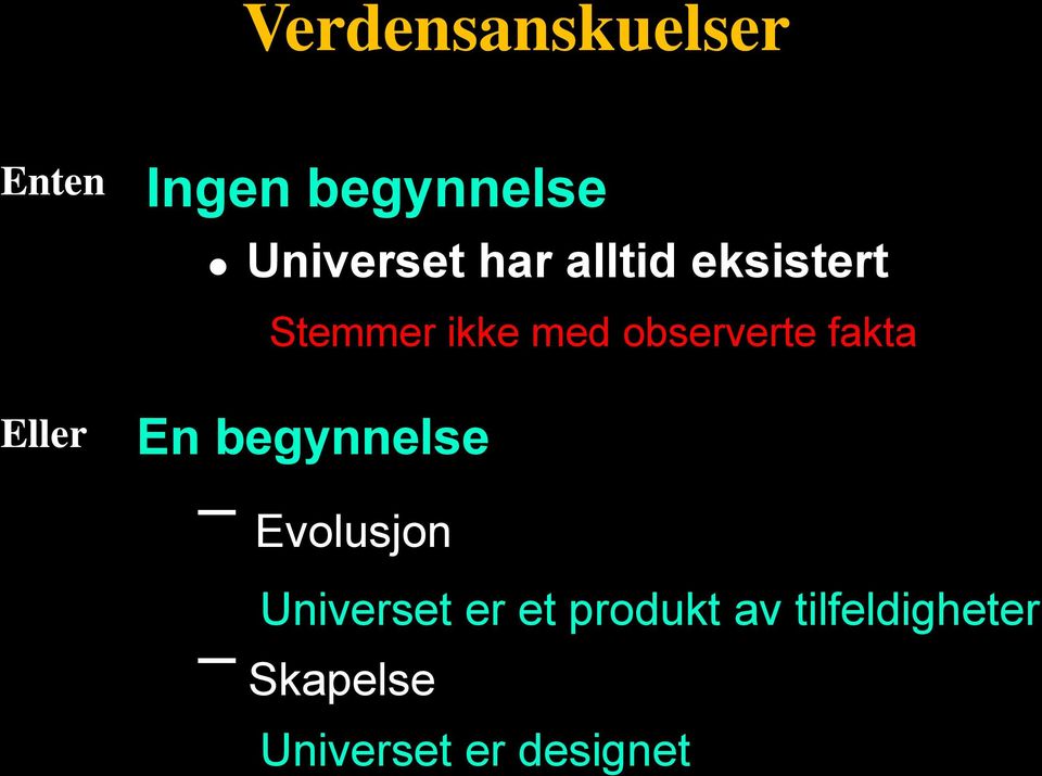 fakta Eller En begynnelse Evolusjon Universet er et