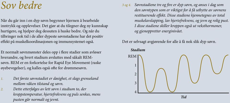 Søvnstadiene tre og fire er dyp søvn, og anses i dag som den søvntypen som er viktigst for å få utbytte av søvnens restituerende effekt.