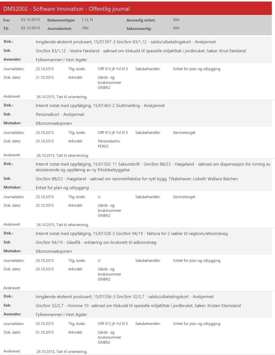 2015, Tatt til orientering, Internt notat med oppfølging, 15/01463-2 Sluttmelding - Personalkort - 26.10.