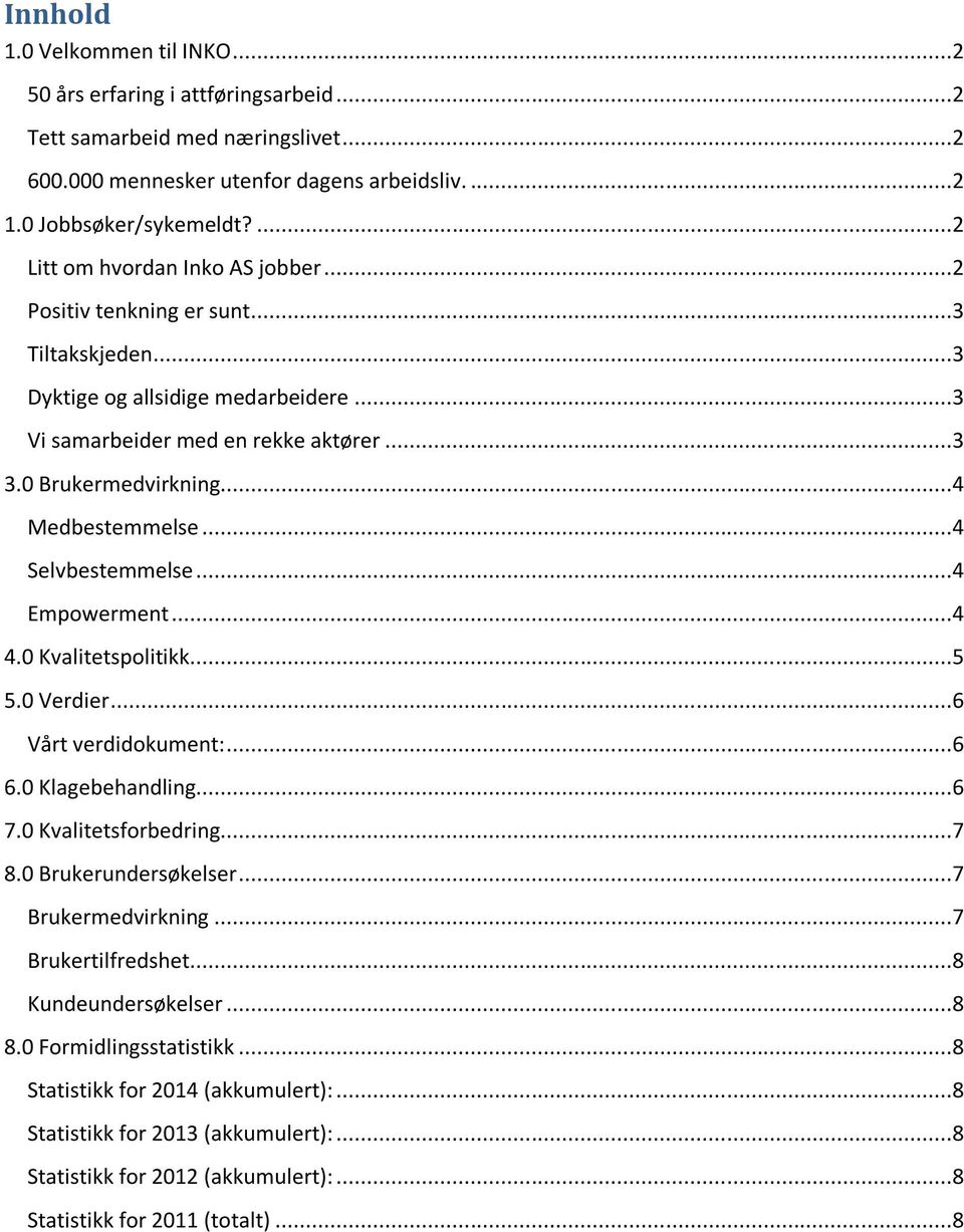 ..4 Medbestemmelse...4 Selvbestemmelse...4 Empowerment...4 4.0 Kvalitetspolitikk...5 5.0 Verdier...6 Vårt verdidokument:...6 6.0 Klagebehandling...6 7.0 Kvalitetsforbedring...7 8.