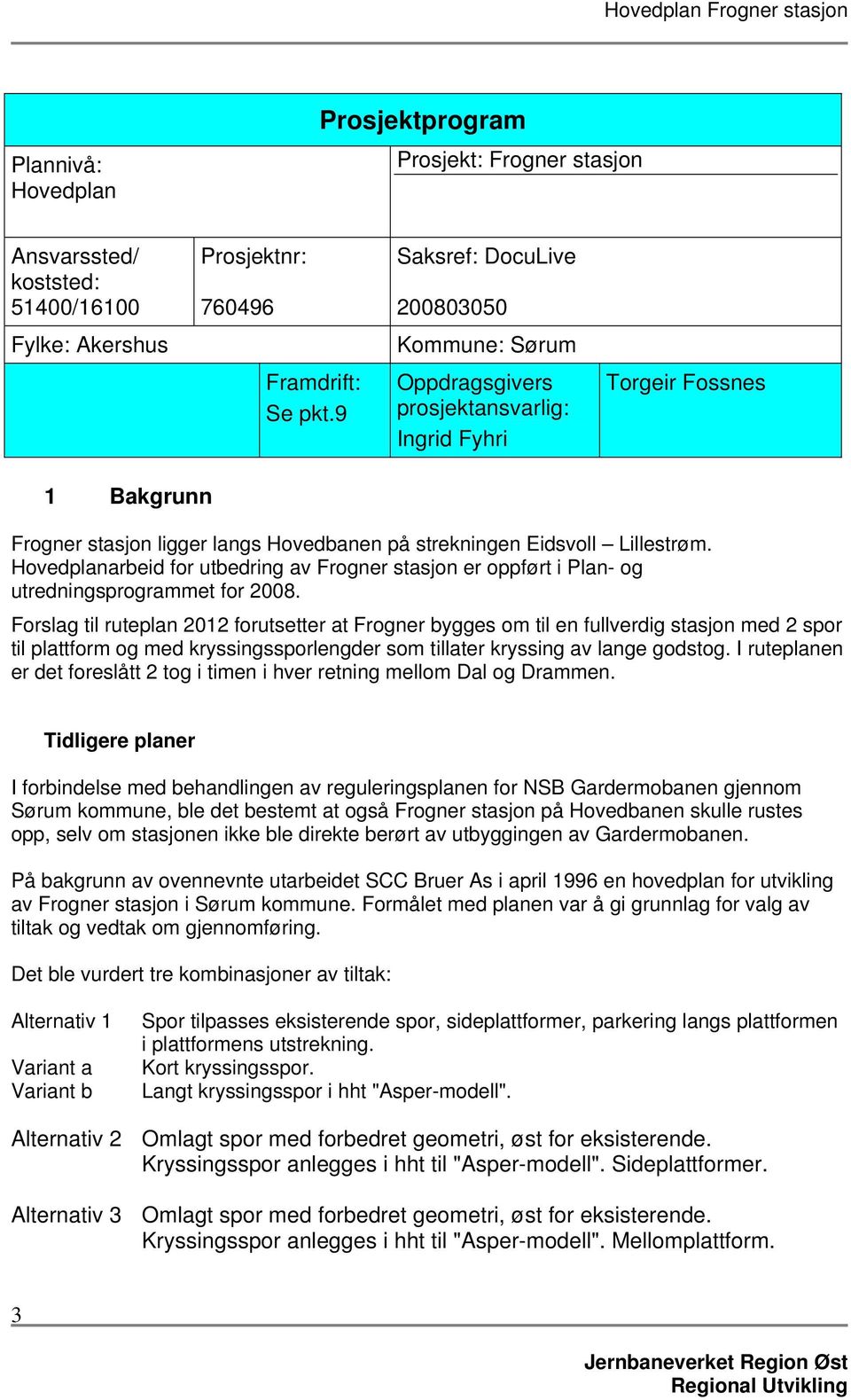 Hovedplanarbeid for utbedring av Frogner stasjon er oppført i Plan- og utredningsprogrammet for 2008.