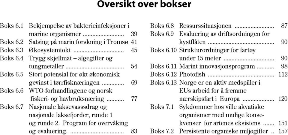 .. 77 Boks 6.7 Nasjonale laksevasssdrag og nasjonale laksefjorder, runde 1 og runde 2. Program for overvåking og evaluering.... 83 Boks 6.8 Ressurssituasjonen... 87 Boks 6.