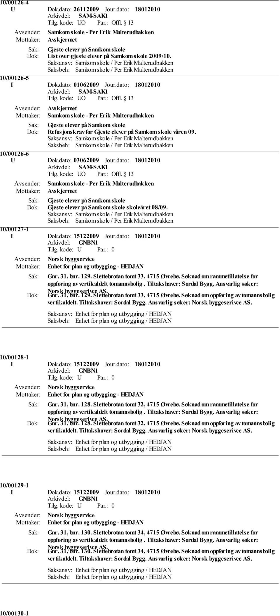 dato: Arkivdel: SAM-SAK1 Samkom skole - Per Erik Malterudbakken Gjeste elever på Samkom skole Refusjonskrav for Gjeste elever på Samkom skole våren 09.