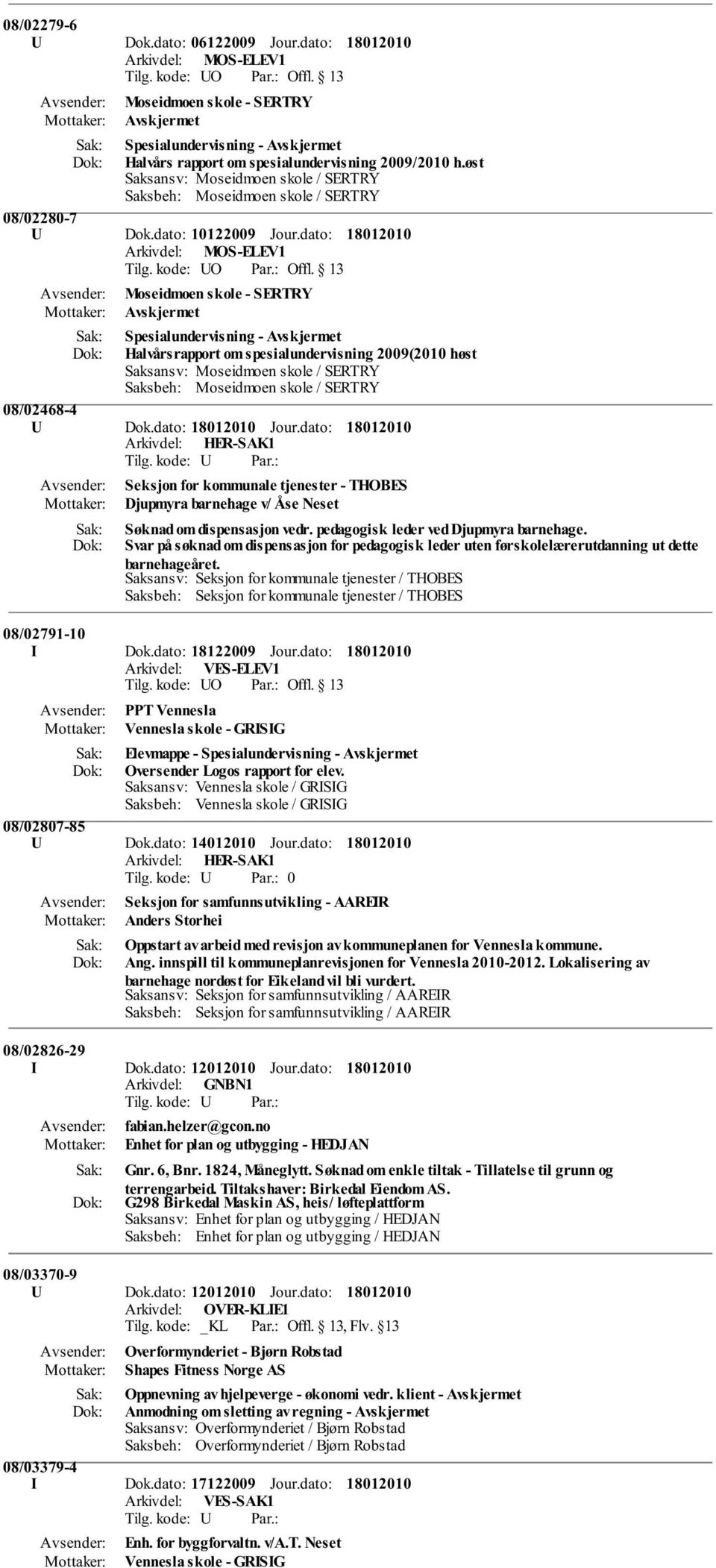 dato: Arkivdel: MOS-ELEV1 Moseidmoen skole - SERTRY Spesialundervisning - Halvårsrapport om spesialundervisning 2009(2010 høst Saksansv: Moseidmoen skole / SERTRY Saksbeh: Moseidmoen skole / SERTRY