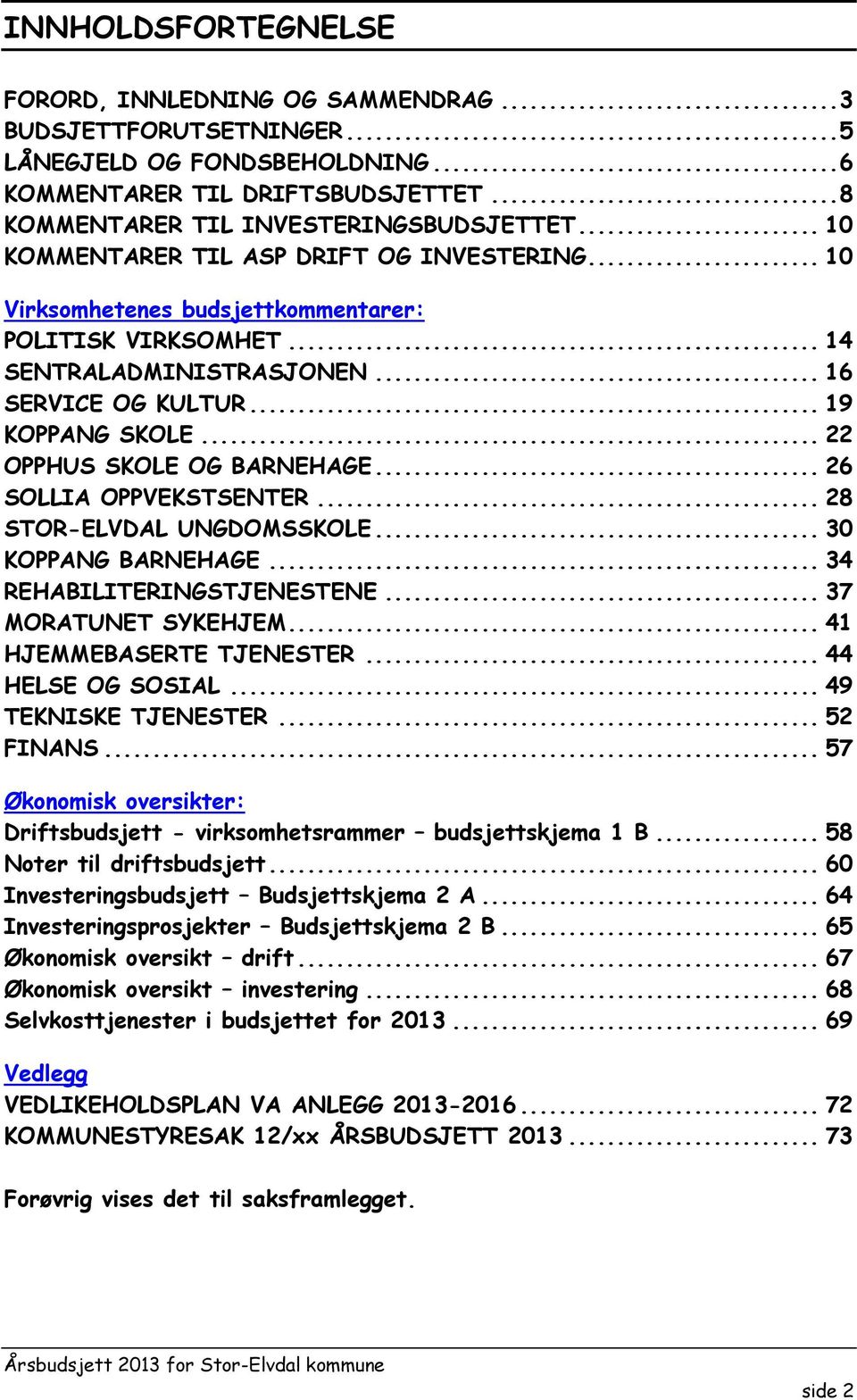 .. 22 OPPHUS SKOLE OG BARNEHAGE... 26 SOLLIA OPPVEKSTSENTER... 28 STOR-ELVDAL UNGDOMSSKOLE... 30 KOPPANG BARNEHAGE... 34 REHABILITERINGSTJENESTENE... 37 MORATUNET SYKEHJEM... 41 HJEMMEBASERTE TJENESTER.