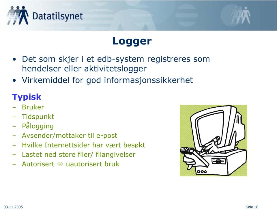 Tidspunkt Pålogging Avsender/mottaker til e-post Hvilke Internettsider har