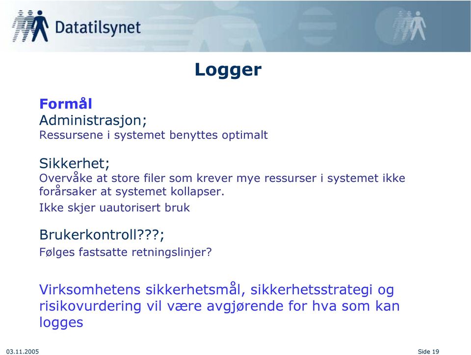 Ikke skjer uautorisert bruk Brukerkontroll???; Følges fastsatte retningslinjer?