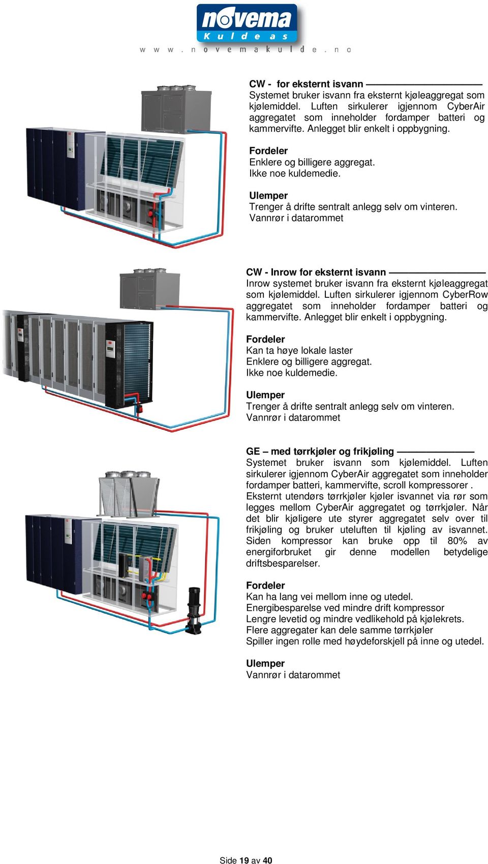 Vannrør i datarommet CW - Inrow for eksternt isvann Inrow systemet bruker isvann fra eksternt kjøleaggregat som kjølemiddel.