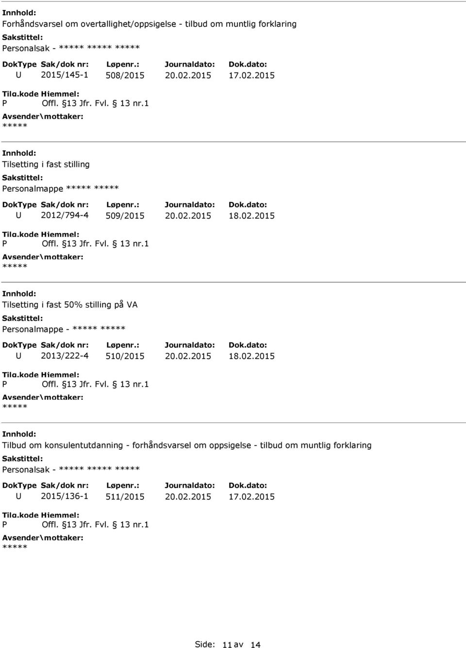 fast 50% stilling på VA ersonalmappe - 2013/222-4 510/2015 Tilbud om konsulentutdanning -