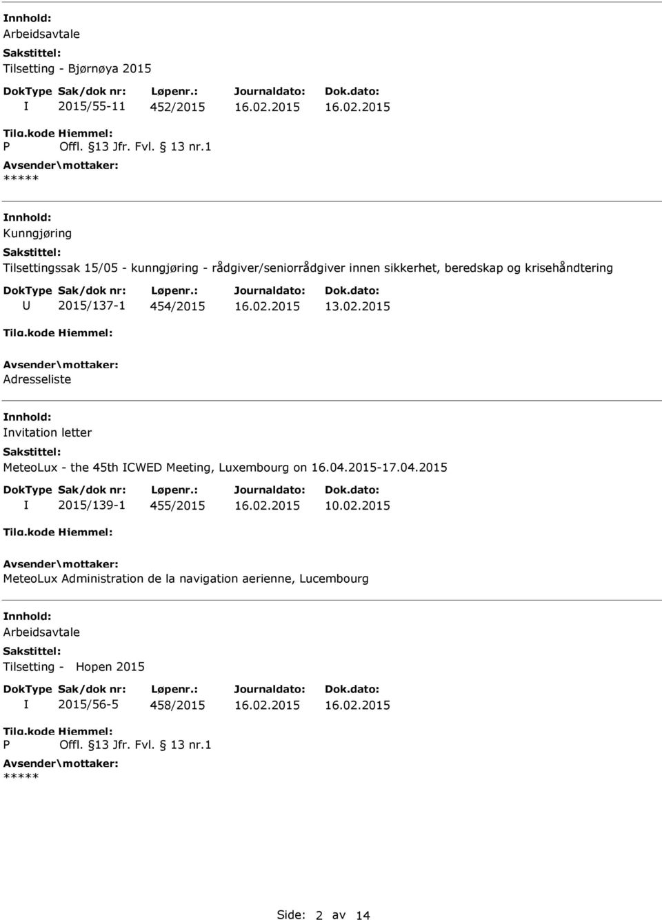 2015 Adresseliste nvitation letter MeteoLux - the 45th CWED Meeting, Luxembourg on 16.04.