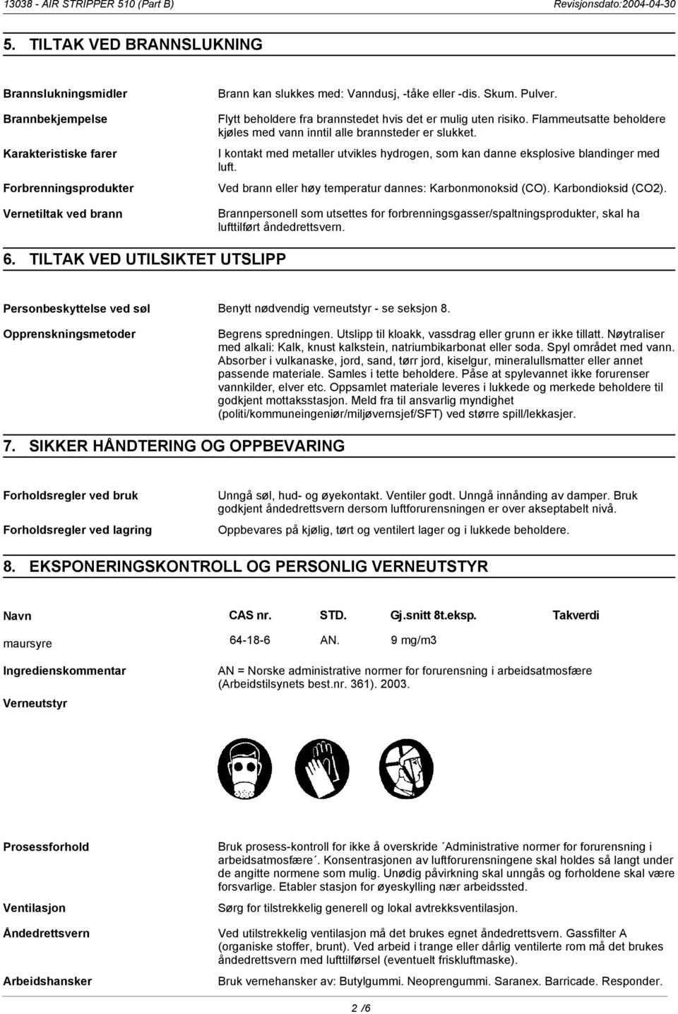 I kontakt med metaller utvikles hydrogen, som kan danne eksplosive blandinger med luft. Ved brann eller høy temperatur dannes: Karbonmonoksid (CO). Karbondioksid (CO2).