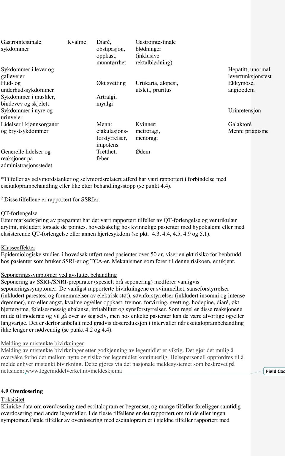 Tretthet, feber Gastrointestinale blødninger (inklusive rektalblødning) Urtikaria, alopesi, utslett, pruritus Kvinner: metroragi, menoragi Ødem Hepatitt, unormal leverfunksjonstest Ekkymose,