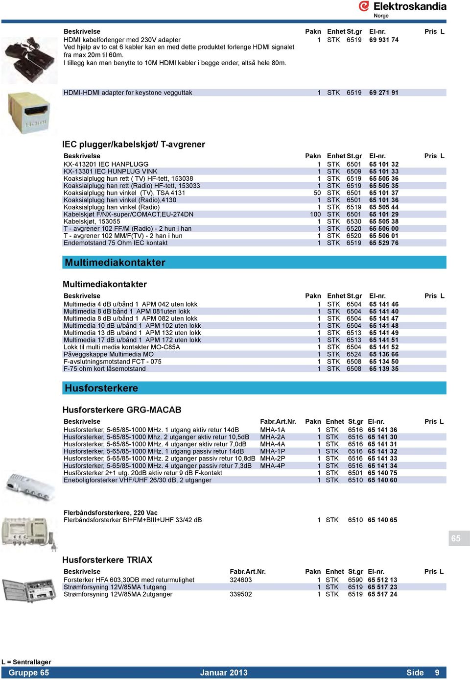 HDMI-HDMI adapter for keystone vegguttak 1 STK 6519 69 271 91 IEC plugger/kabelskjøt/ T-avgrener KX-413201 IEC HANPLUGG 1 STK 6501 65 101 32 KX-13301 IEC HUNPLUG VINK 1 STK 6509 65 101 33