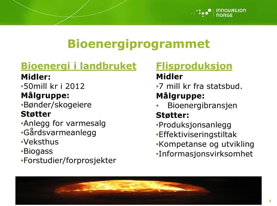 Forstudier/forprosjekter Flisproduksjon Midler 7 mill kr fra statsbud.