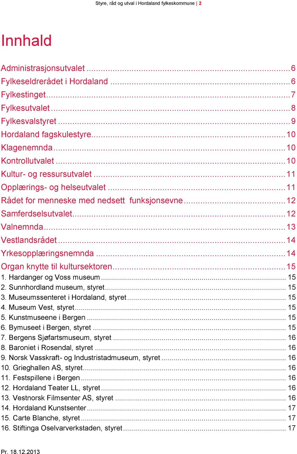 .. 13 Vestlandsrådet... 14 Yrkesopplæringsnemnda... 14 Organ knytte til kultursektoren... 15 1. Hardanger og Voss museum... 15 2. Sunnhordland museum, styret... 15 3.