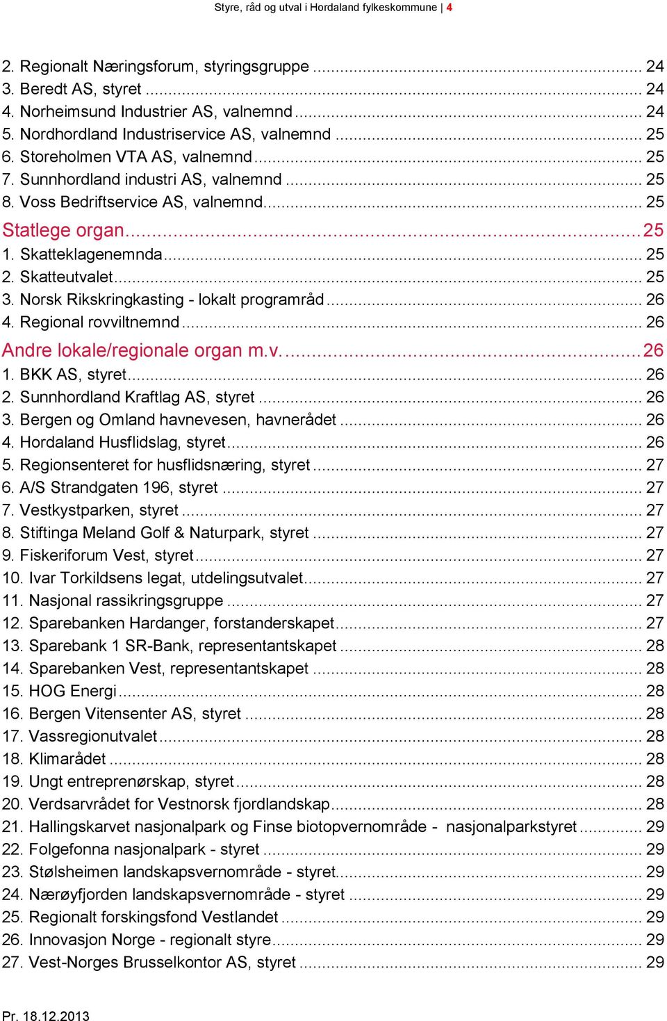 Skatteklagenemnda... 25 2. Skatteutvalet... 25 3. Norsk Rikskringkasting - lokalt programråd... 26 4. Regional rovviltnemnd... 26 Andre lokale/regionale organ m.v.... 26 1. BKK AS, styret... 26 2.