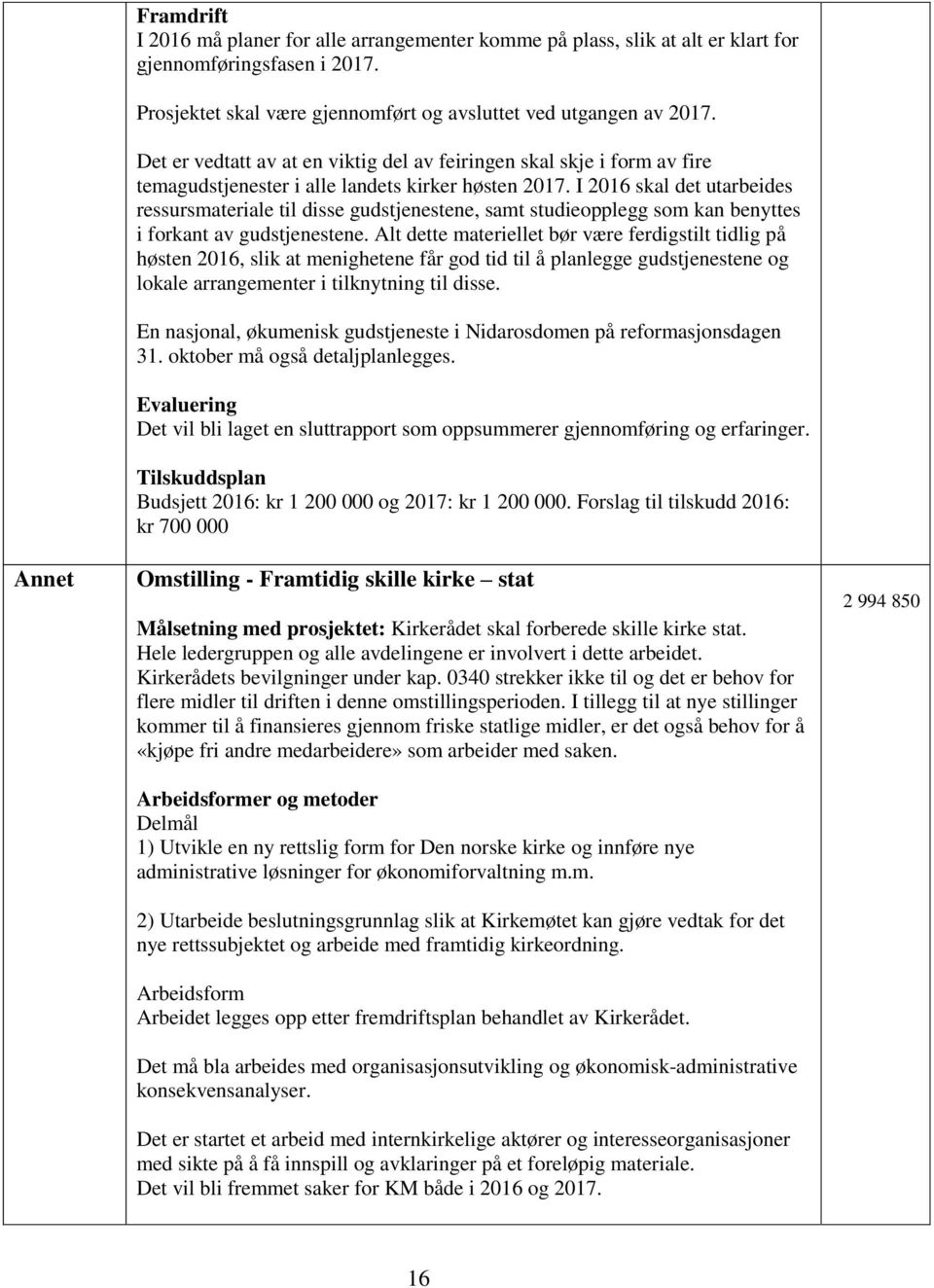 I 2016 skal det utarbeides ressursmateriale til disse gudstjenestene, samt studieopplegg som kan benyttes i forkant av gudstjenestene.