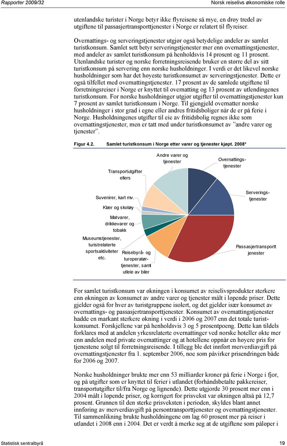 Samlet sett betyr serveringstjenester mer enn overnattingstjenester, med andeler av samlet turistkonsum på henholdsvis 14 prosent og 11 prosent.