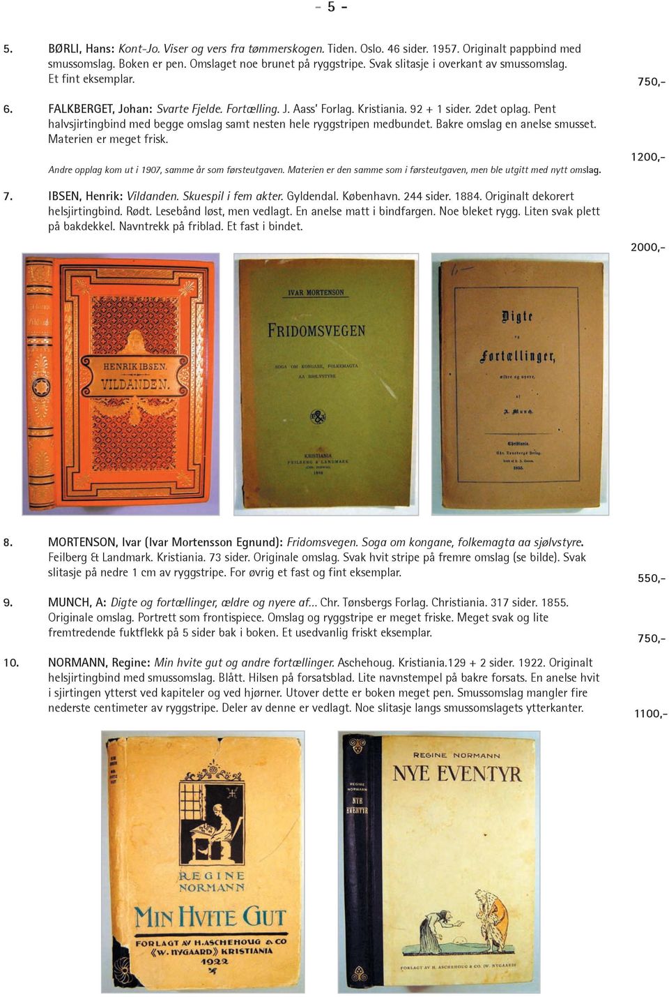 Pent halvsjirtingbind med begge omslag samt nesten hele ryggstripen medbundet. Bakre omslag en anelse smusset. Materien er meget frisk. Andre opplag kom ut i 1907, samme år som førsteutgaven.