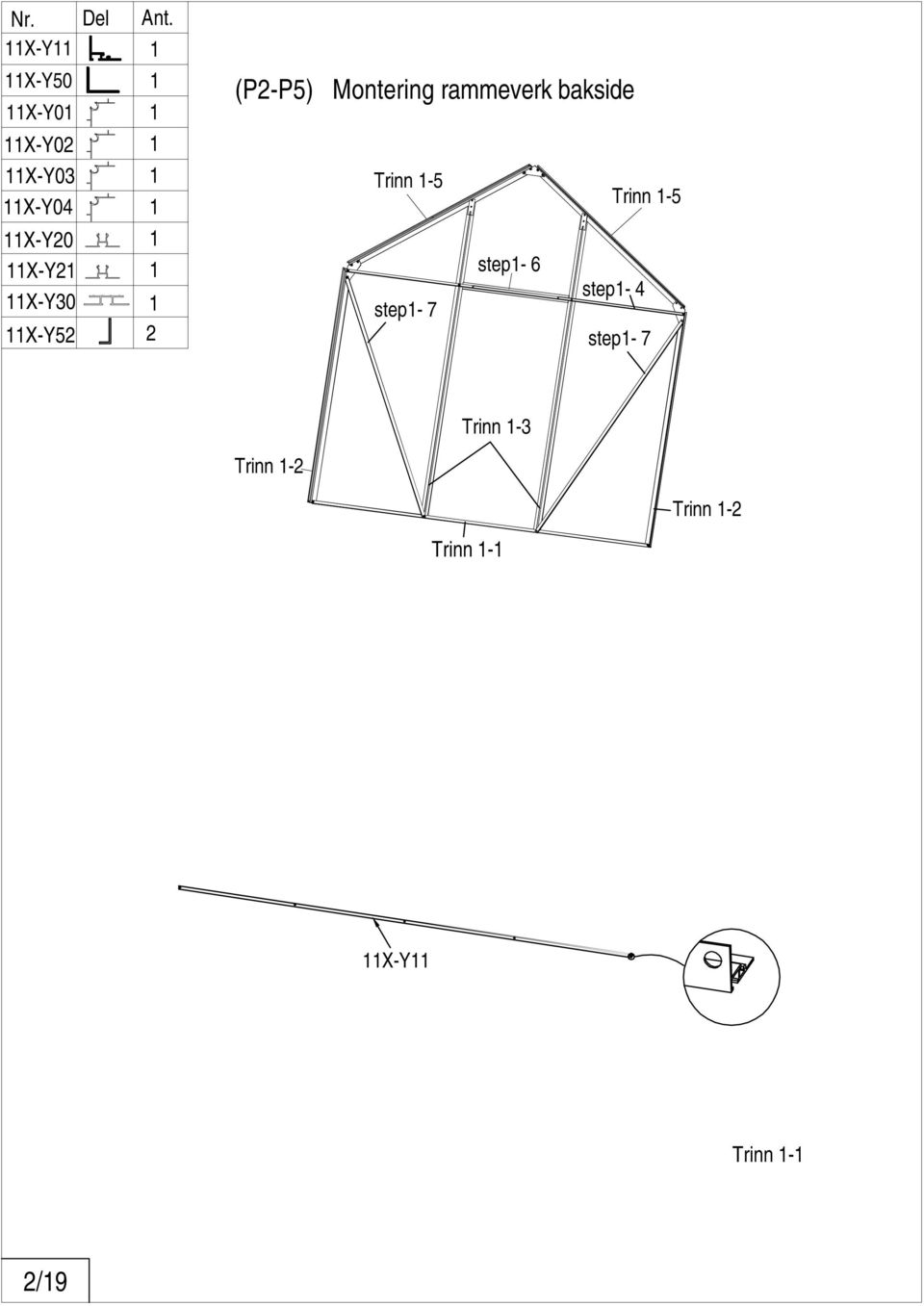 (P-P5) Montering rammeverk bakside Trinn -5 Trinn