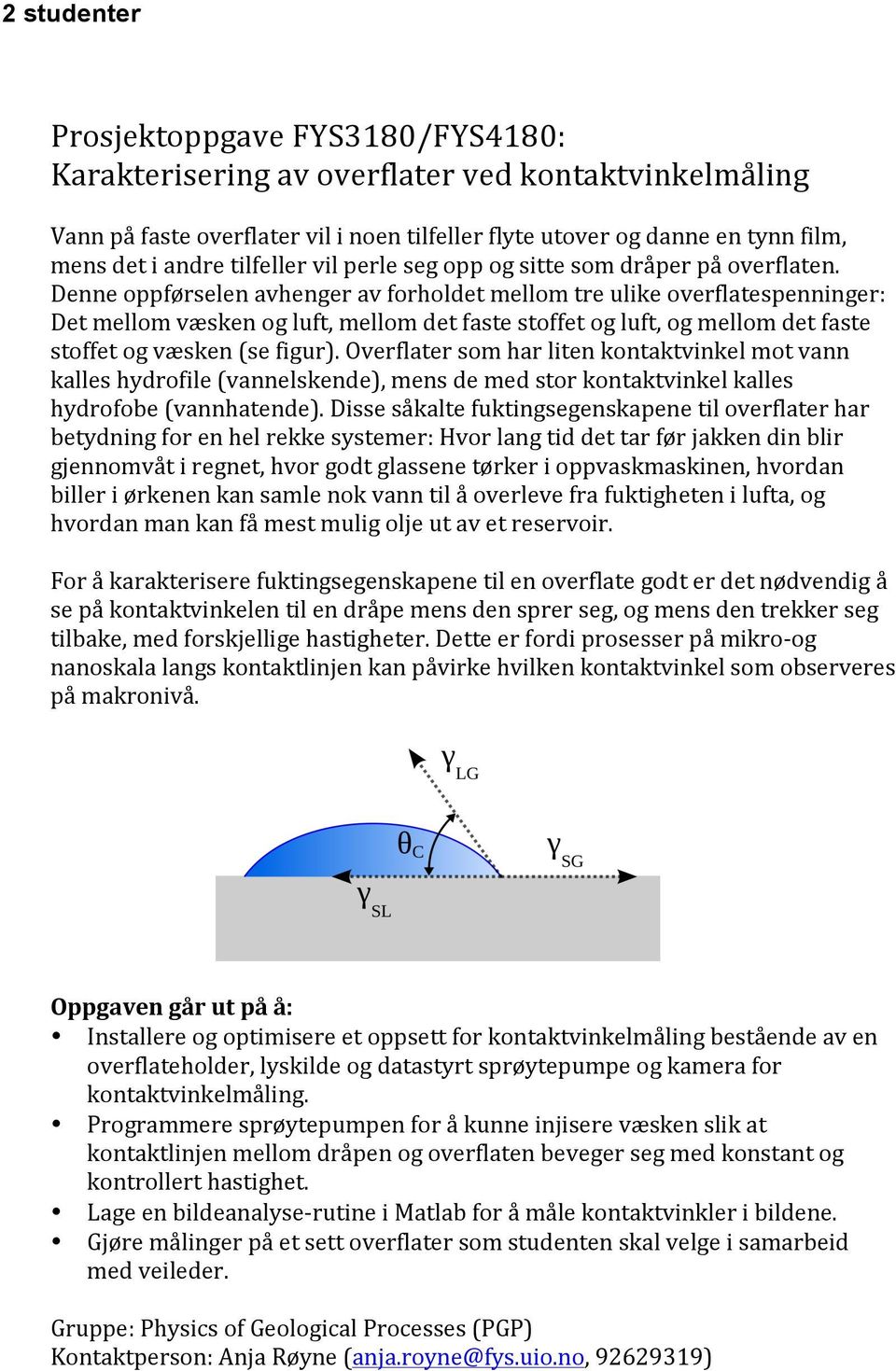 Denneoppførselenavhengeravforholdetmellomtreulikeoverflatespenninger: Detmellomvæskenogluft,mellomdetfastestoffetogluft,ogmellomdetfastestoffetogvæsken(sefigur).