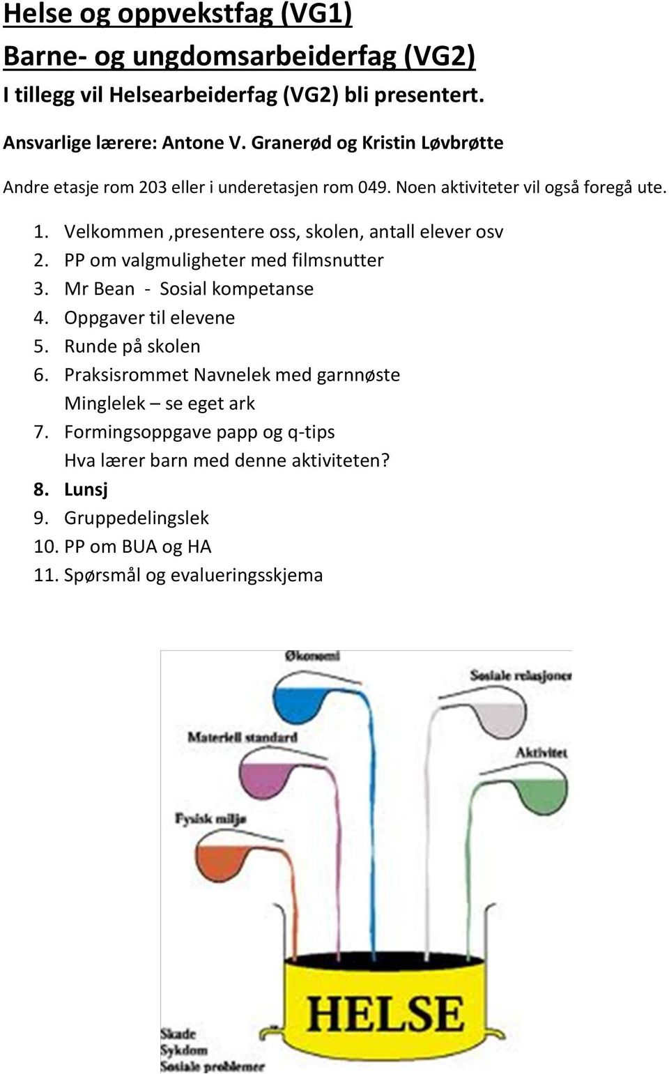 Velkommen,presentere oss, skolen, antall elever osv 2. PP om valgmuligheter med filmsnutter 3. Mr Bean - Sosial kompetanse 4. Oppgaver til elevene 5.