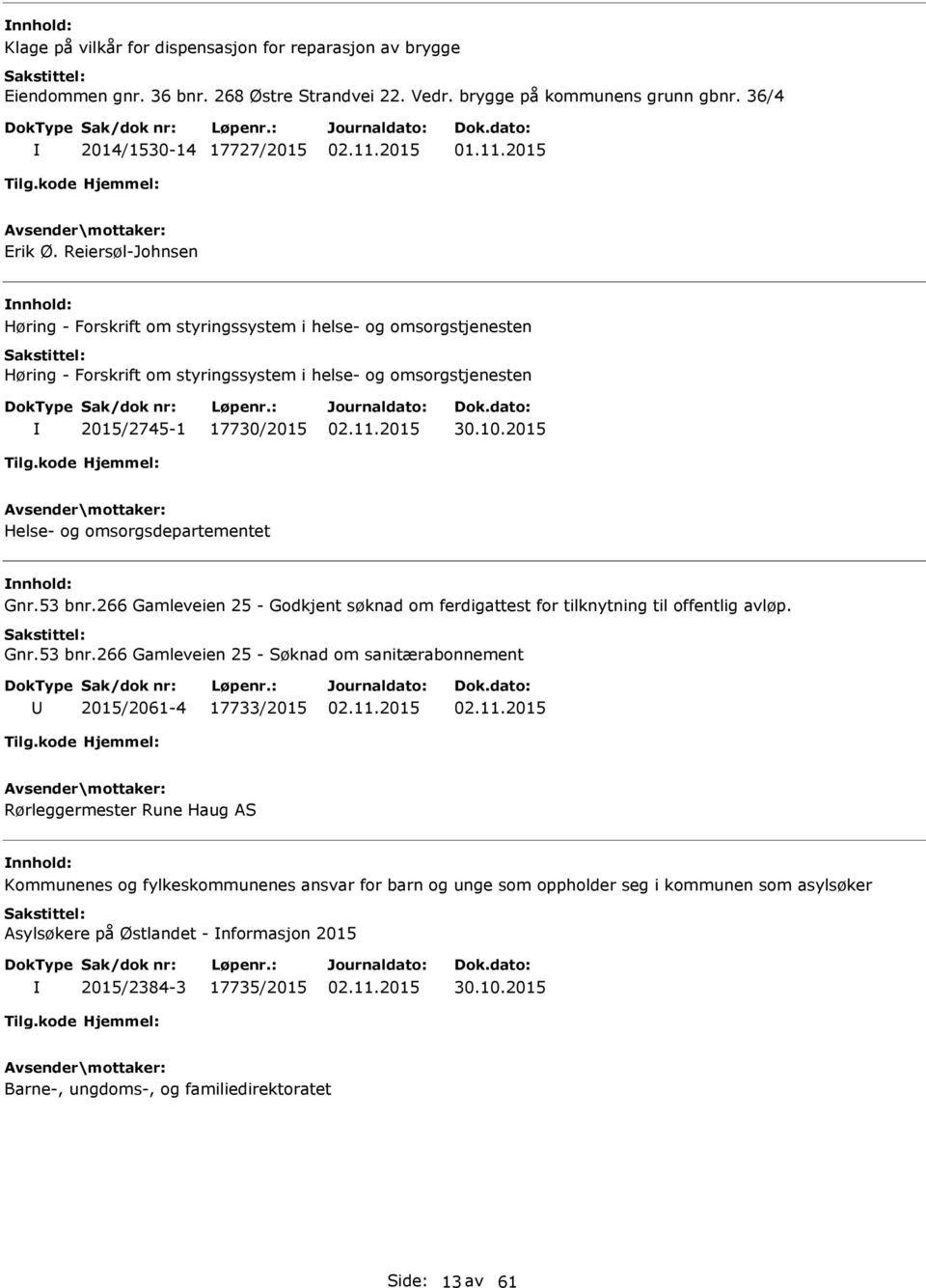 2015 Helse- og omsorgsdepartementet Gnr.53 bnr.