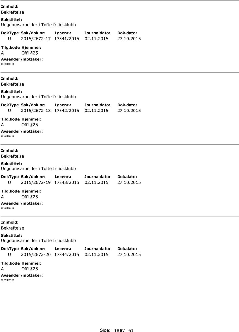 2015 Bekreftelse ngdomsarbeider i Tofte fritidsklubb 2015/2672-19 17843/2015 27.10.