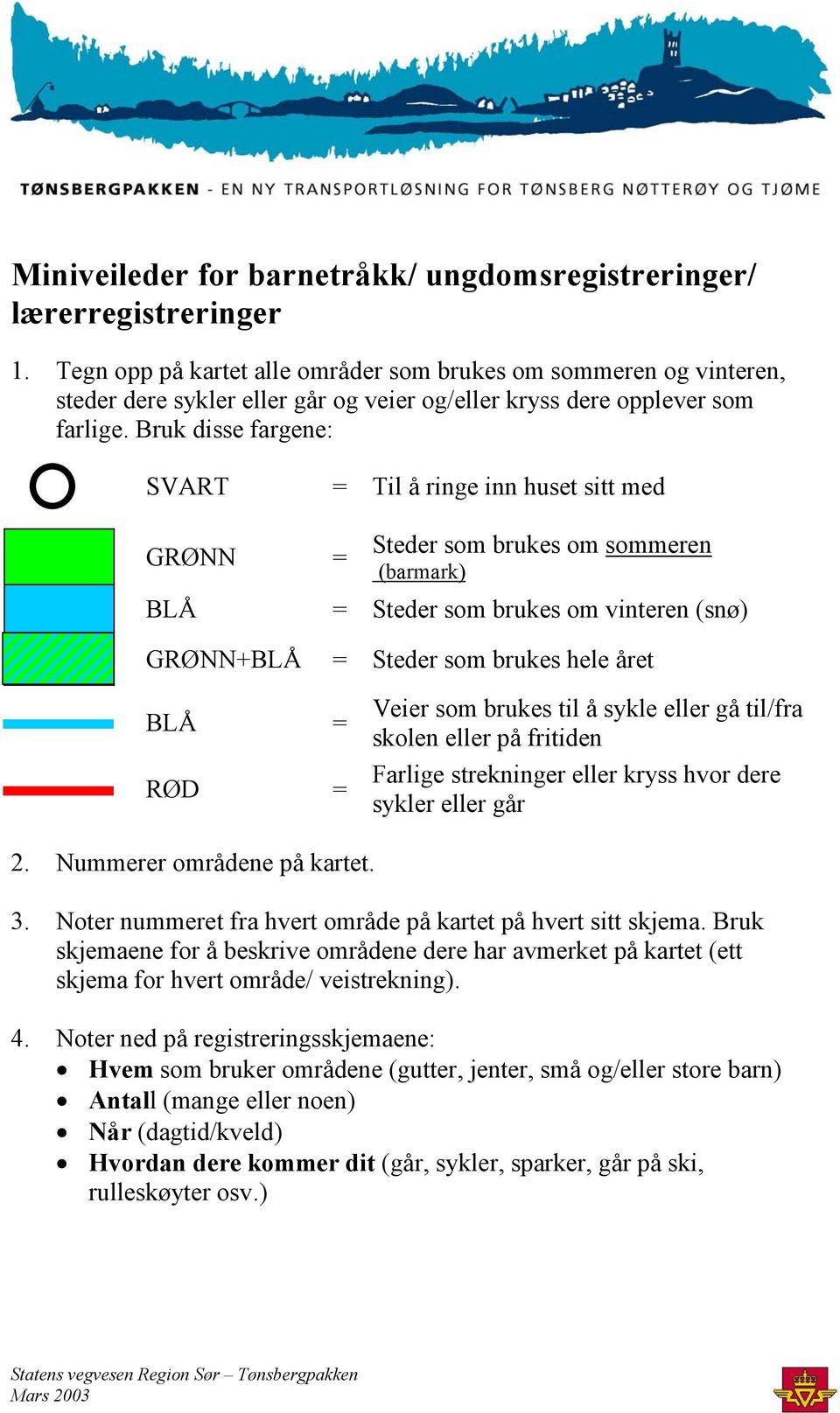 Bruk disse fargene: SVART = Til å ringe inn huset sitt med GRØNN = Steder som brukes om sommeren (barmark) BLÅ = Steder som brukes om vinteren (snø) GRØNN+BLÅ = Steder som brukes hele året BLÅ = RØD