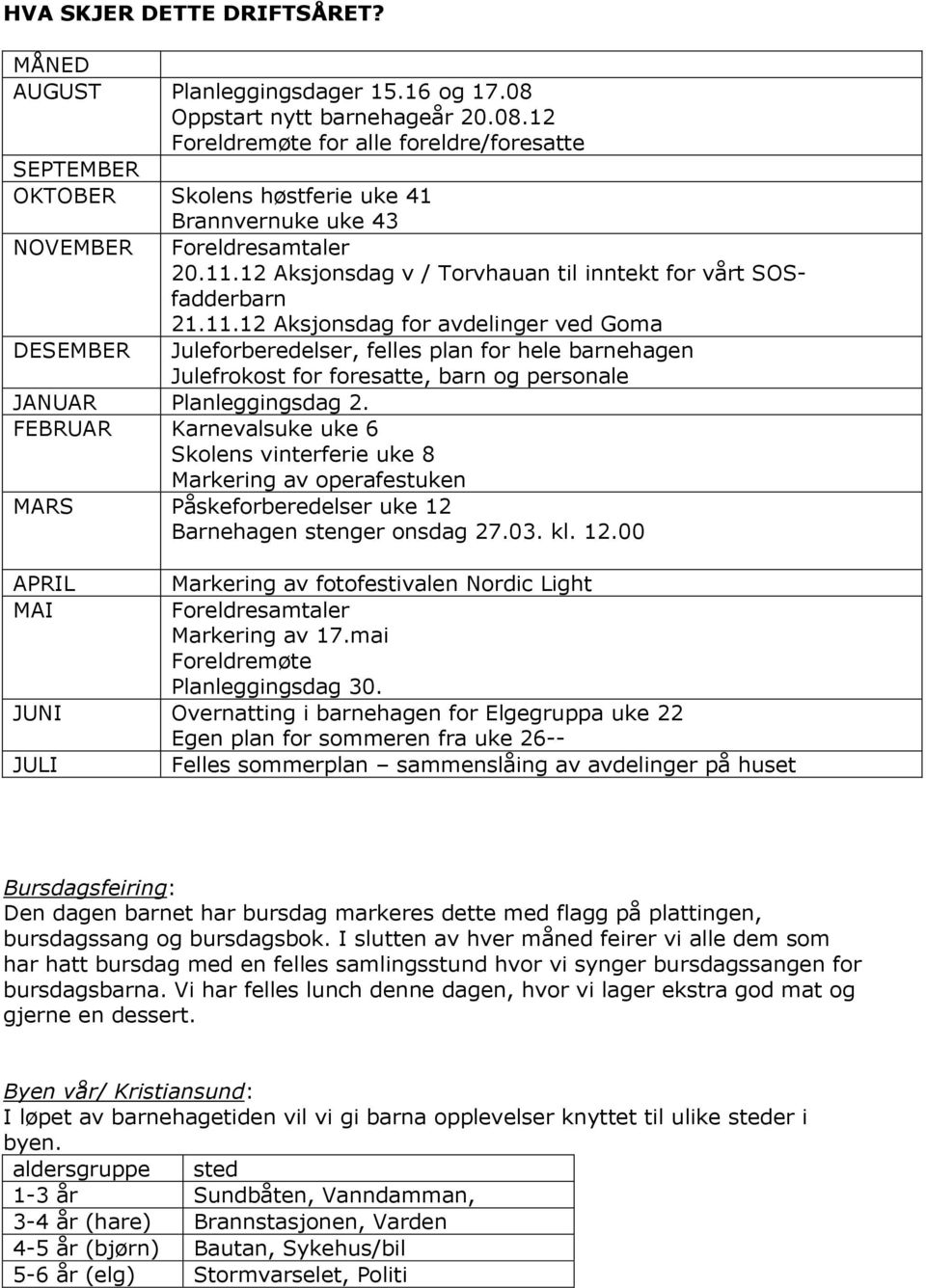 12 Aksjonsdag v / Torvhauan til inntekt for vårt SOSfadderbarn DESEMBER 21.11.