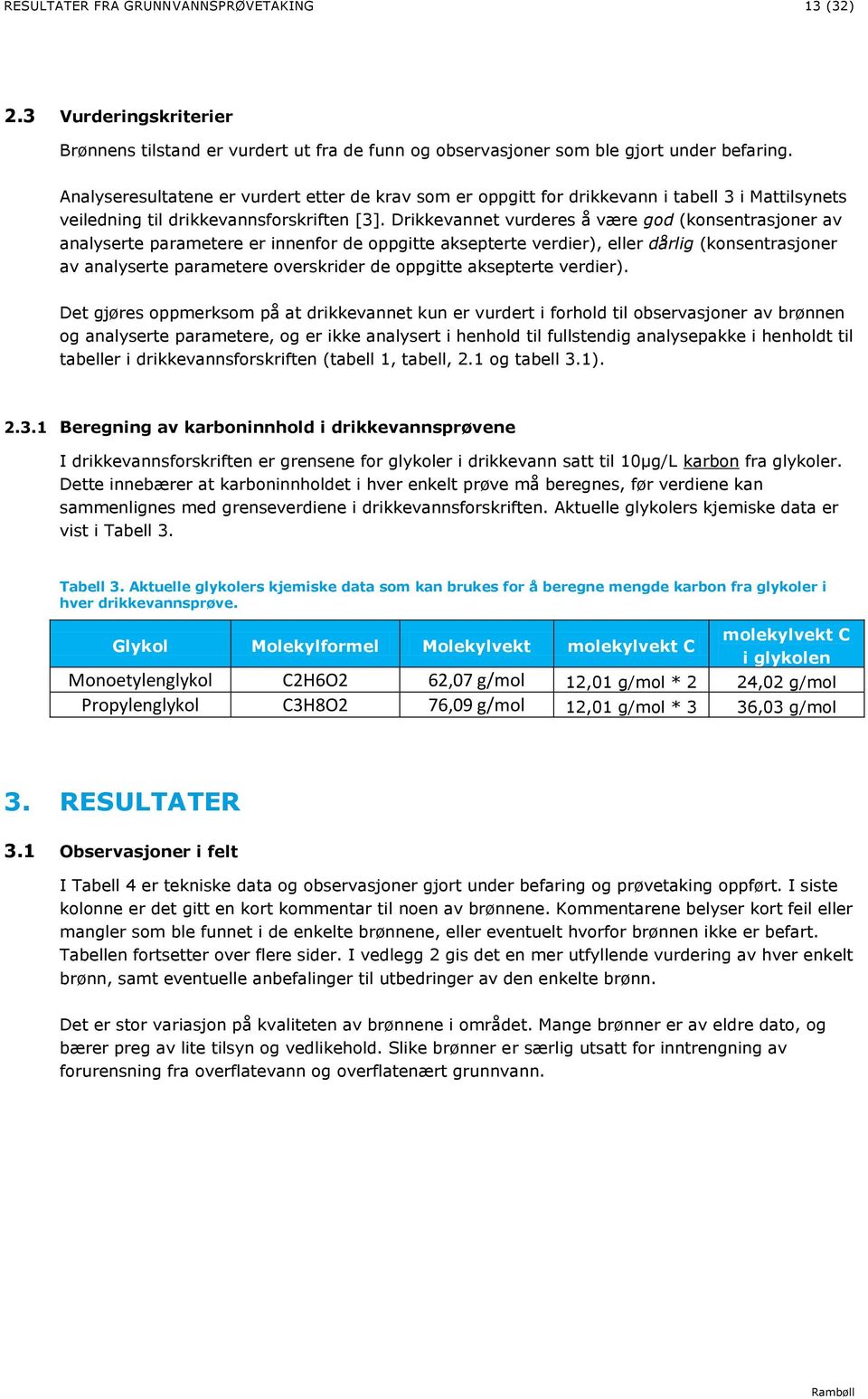 Drikkevannet vurderes å være god (konsentrasjoner av analyserte parametere er innenfor de oppgitte aksepterte verdier), eller dårlig (konsentrasjoner av analyserte parametere overskrider de oppgitte