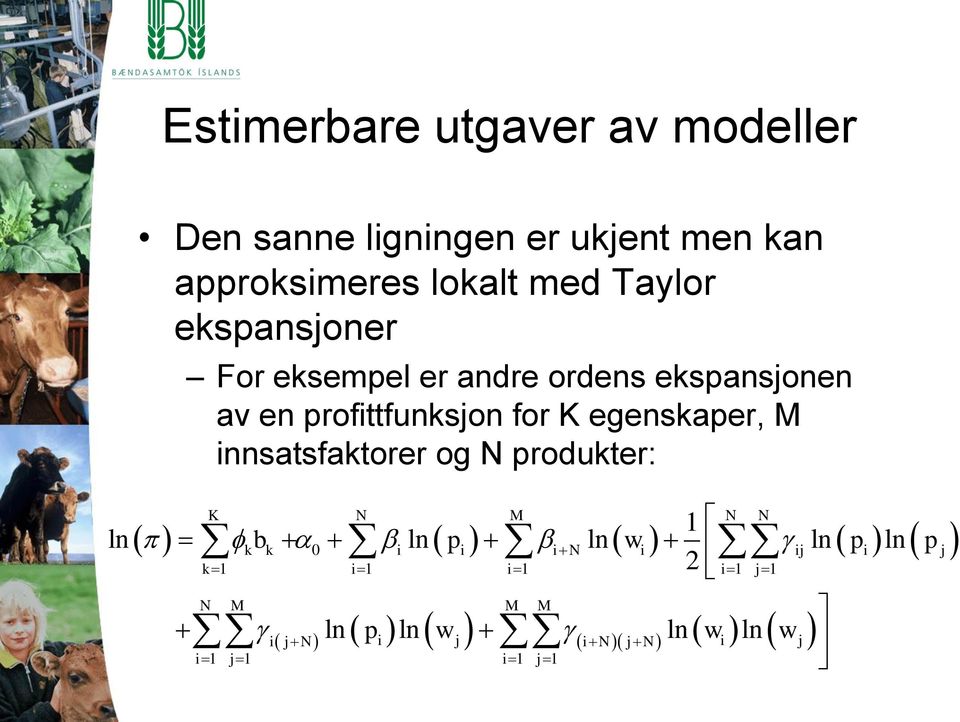 for K egenskaper, M innsatsfaktorer og N produkter: 1 ln ln ln ln ln k 1 i1 i1 2 i1 j1 K N