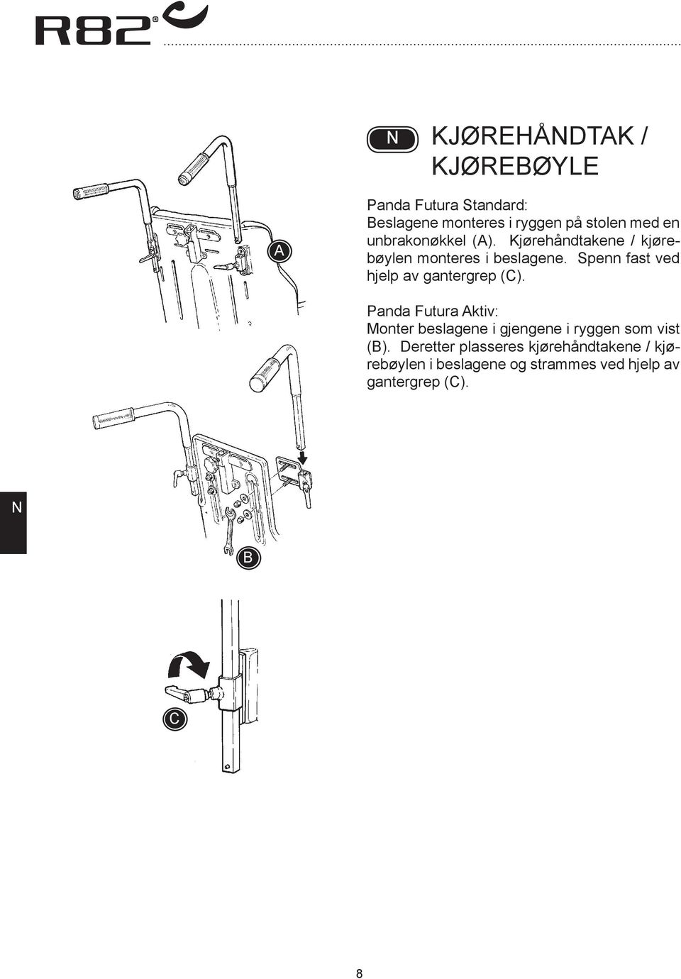 Spenn fast ved hjelp av gantergrep (C).