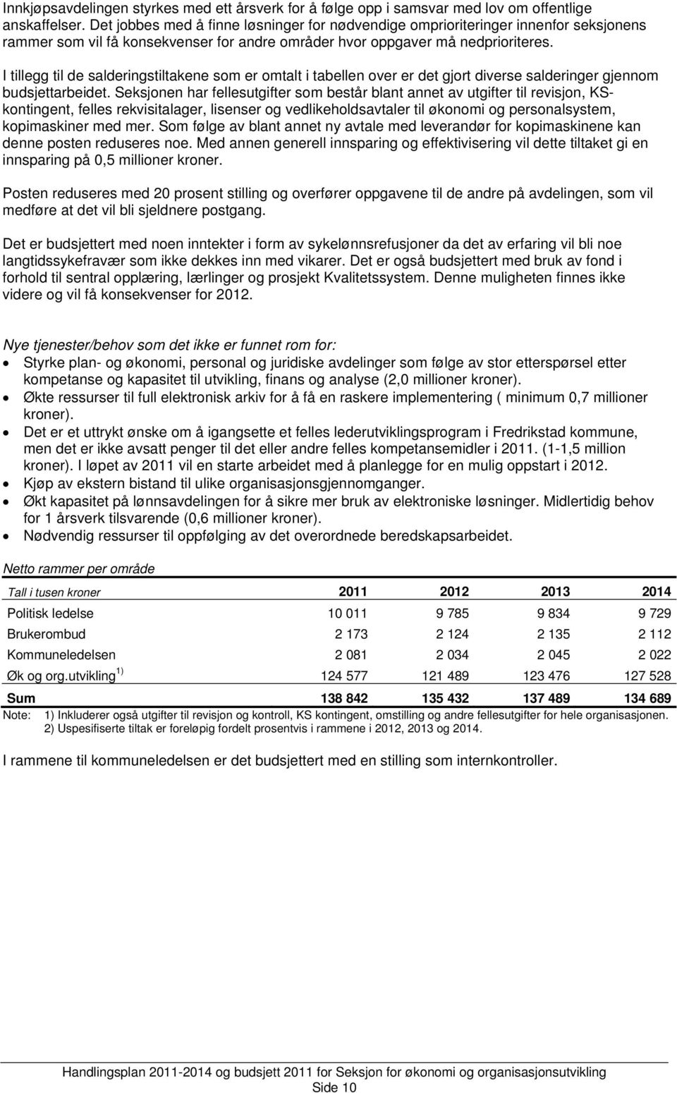 I tillegg til de salderingstiltakene som er omtalt i tabellen over er det gjort diverse salderinger gjennom budsjettarbeidet.