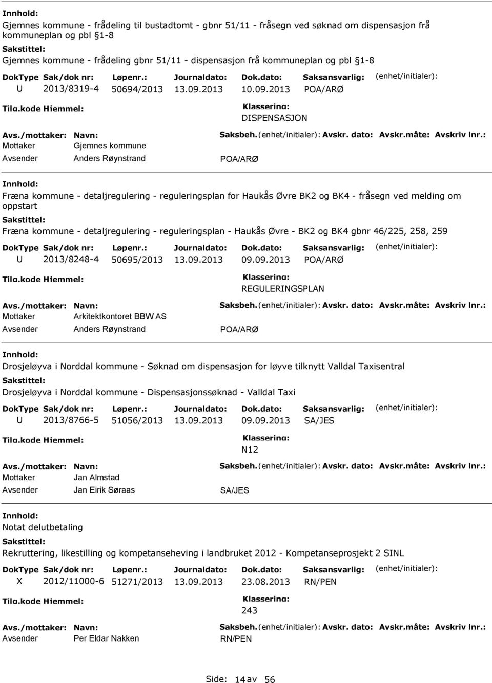 2013 POA/ARØ DSPENSASJON Gjemnes kommune Anders Røynstrand POA/ARØ Fræna kommune - detaljregulering - reguleringsplan for Haukås Øvre BK2 og BK4 - fråsegn ved melding om oppstart Fræna kommune -