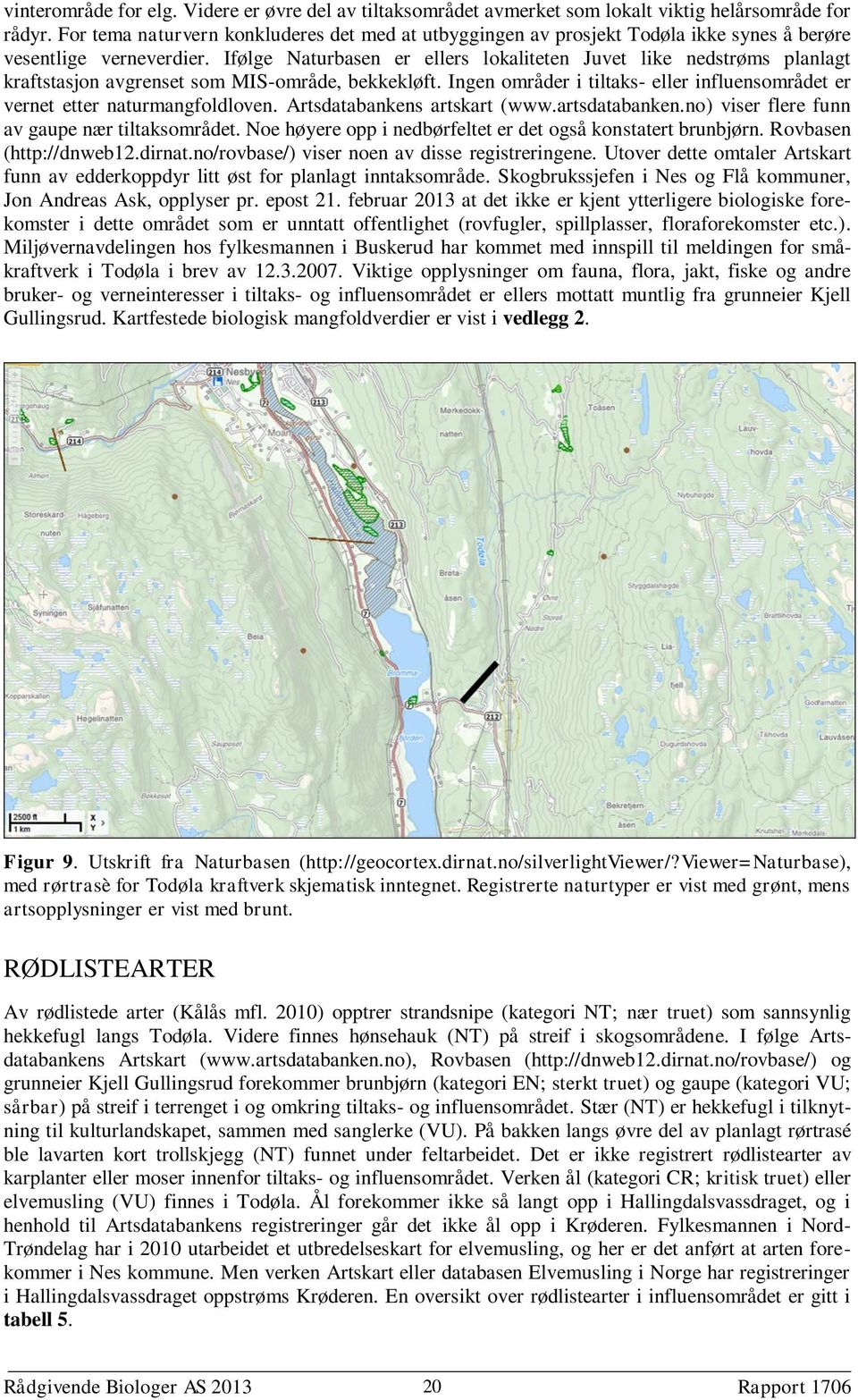 Ifølge Naturbasen er ellers lokaliteten Juvet like nedstrøms planlagt kraftstasjon avgrenset som MIS-område, bekkekløft.