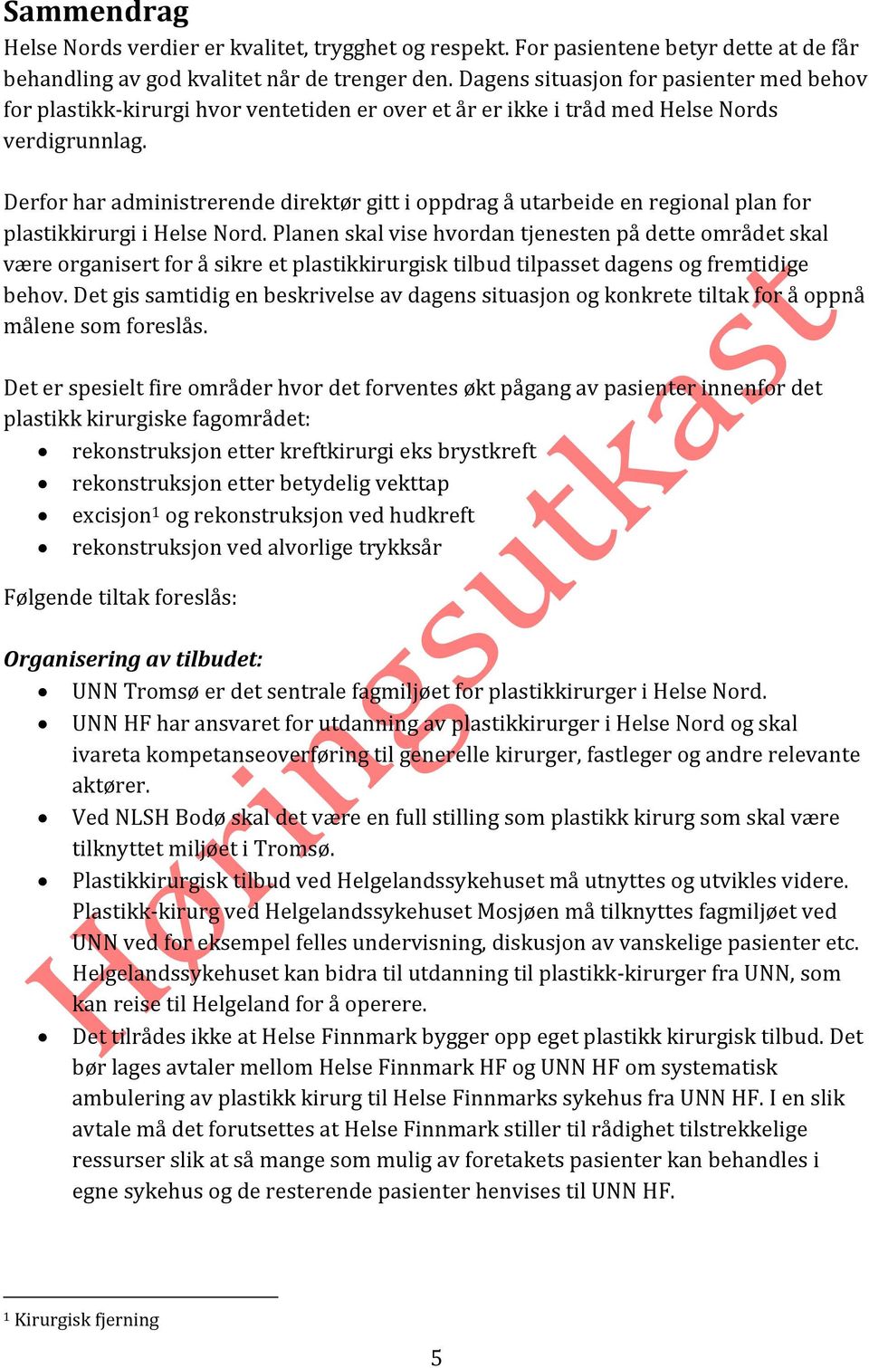 Derfor har administrerende direktør gitt i oppdrag å utarbeide en regional plan for plastikkirurgi i Helse Nord.