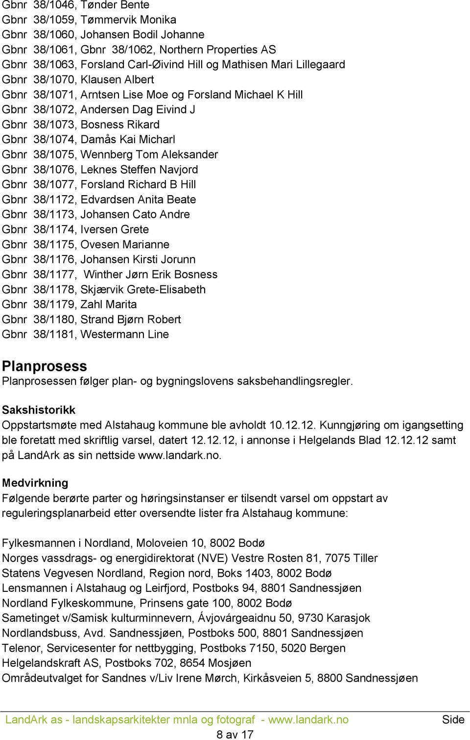 Gbnr 38/1075, Wennberg Tom Aleksander Gbnr 38/1076, Leknes Steffen Navjord Gbnr 38/1077, Forsland Richard B Hill Gbnr 38/1172, Edvardsen Anita Beate Gbnr 38/1173, Johansen Cato Andre Gbnr 38/1174,