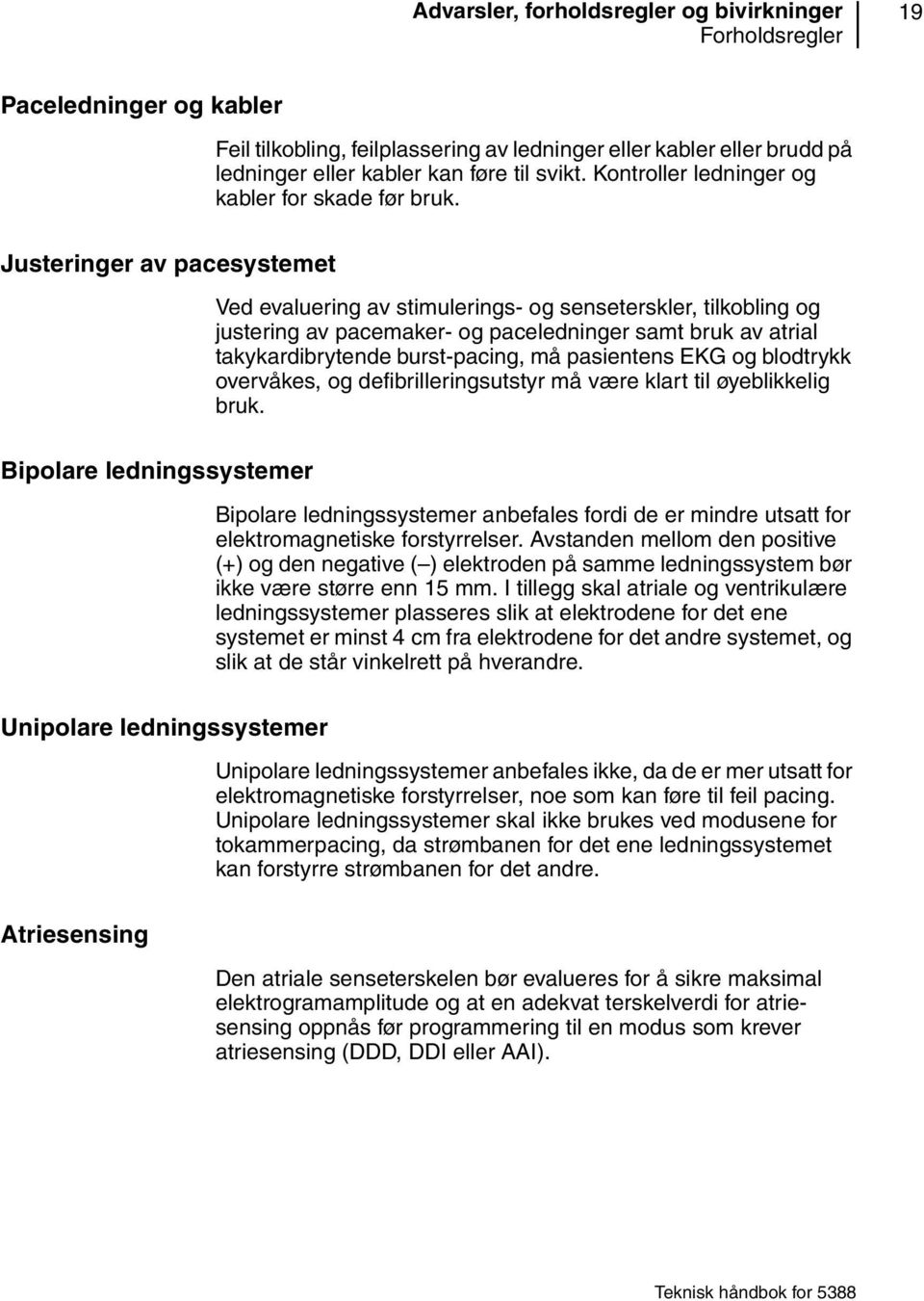 Justeringer av pacesystemet Ved evaluering av stimulerings- og senseterskler, tilkobling og justering av pacemaker- og paceledninger samt bruk av atrial takykardibrytende burst-pacing, må pasientens