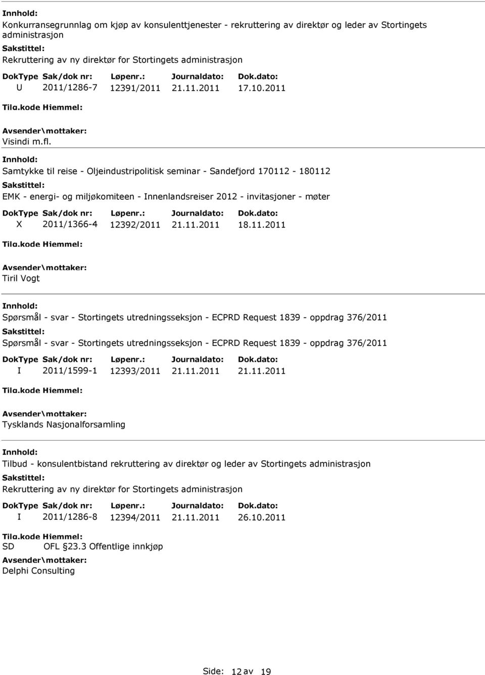 Samtykke til reise - Oljeindustripolitisk seminar - Sandefjord 170112-180112 EMK - energi- og miljøkomiteen - nnenlandsreiser 2012 - invitasjoner - møter 2011/1366-4 12392/2011 Tiril Vogt Spørsmål -