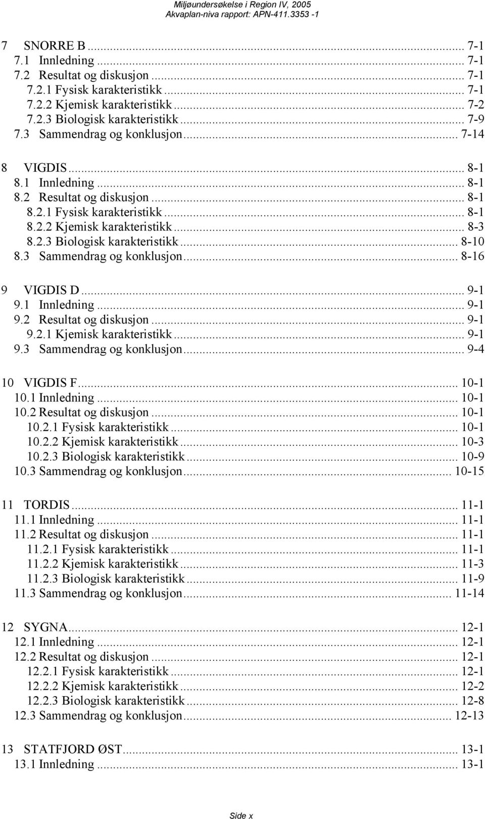 .. 8-1 8.3 Sammendrag og konklusjon... 8-16 9 VIGDIS D... 9-1 9.1 Innledning... 9-1 9.2 Resultat og diskusjon... 9-1 9.2.1 Kjemisk karakteristikk... 9-1 9.3 Sammendrag og konklusjon... 9-4 1 VIGDIS F.